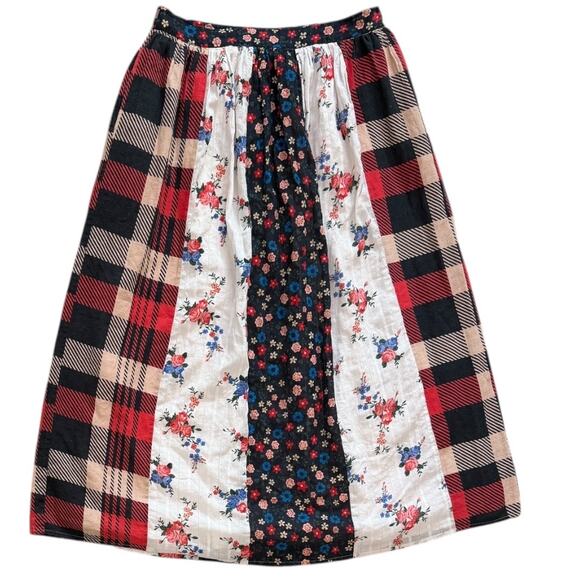 Anthropologie Let Me Be Contrast Plaid Floral Maxi Skirt - Picture 5 of 7